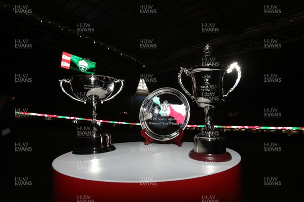 010423 - Principality Stadium for the WRU Women�s National Cup Finals Day - The WRU Senior Women's National Bowl trophy, WRU Senior Women's National Plate trophy and WRU Senior Women's National Cup trophy