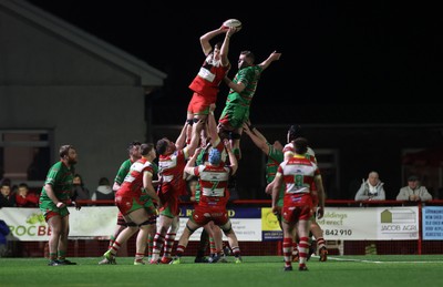 200325 - Llandovery RFC v Ebbw Vale - Super Rygbi Cymru Final - Osian Davies of Llandovery wins the line out