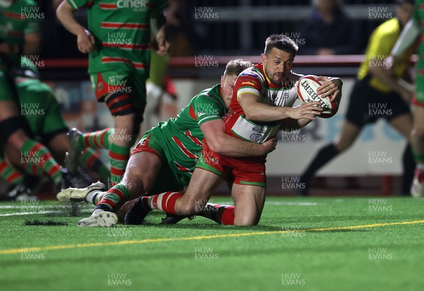 200325 - Llandovery RFC v Ebbw Vale - Super Rygbi Cymru Final - Lee Rees of Llandovery scores a try