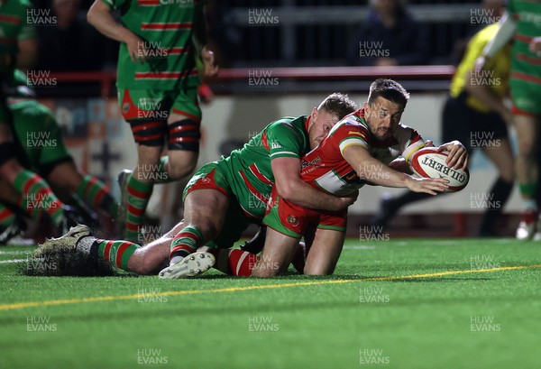 200325 - Llandovery RFC v Ebbw Vale - Super Rygbi Cymru Final - Lee Rees of Llandovery scores a try