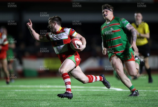 200325 - Llandovery RFC v Ebbw Vale - Super Rygbi Cymru Final - Lee Rees of Llandovery celebrates with ball in hand