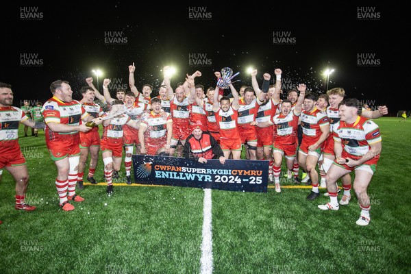 200325 - Llandovery RFC v Ebbw Vale - Super Rygbi Cymru Final - Captain Lee Rees and Llandovery team mates lift the trophy