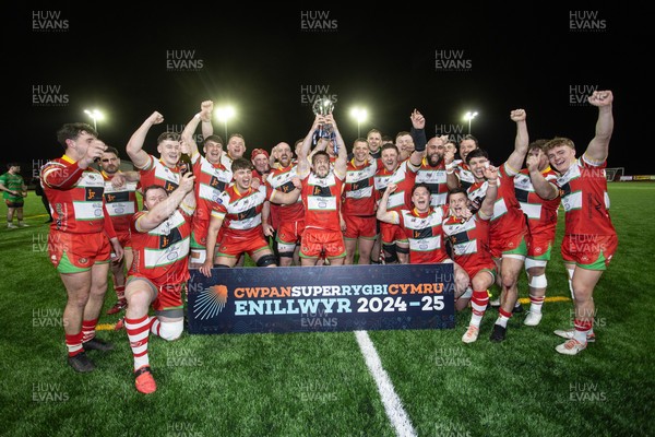 200325 - Llandovery RFC v Ebbw Vale - Super Rygbi Cymru Final - Captain Lee Rees and Llandovery team mates lift the trophy