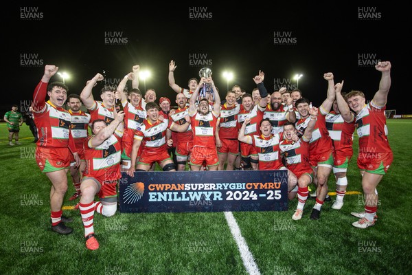 200325 - Llandovery RFC v Ebbw Vale - Super Rygbi Cymru Final - Captain Lee Rees and Llandovery team mates lift the trophy