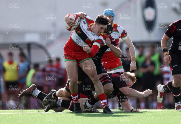 030525 - Llandovery RFC v Pontypool RFC - Super Rygbi Cymru Quarter Final - Llien Morgan of Llandovery is tackled by Dan Hill of Pontypool 