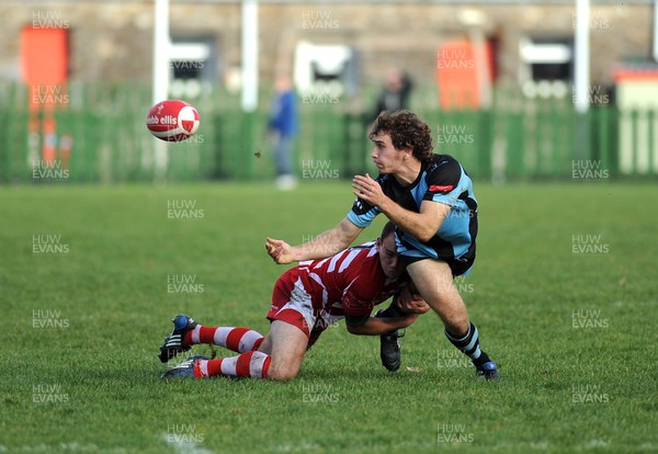 13.11.10. Llandovery v Cardiff- Principality Premiership. Cardiff full back James Loxton gets the ball way. 