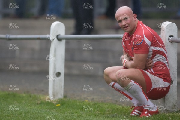 070412 -  Llandovery RFC v Carmarthen Quins RFC - Principality Premiership - Llandovery RFC's Captain Adam Yelland goes off injured in the first half