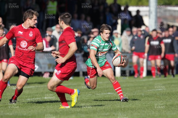 061012 - Llandovery v Llanelli - Welsh Premiership - Llandovery's Lee Rees runs into the Llanelli defence