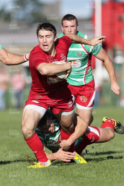 061012 - Llandovery v Llanelli - Welsh Premiership - Jordan Williams of Llanelli tries to power through the Llandovery defence