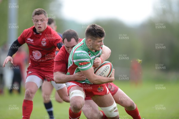 110513 - Llandovery v Llanelli - Principality Premiership Play Off -Phil Day of Llandovery is stopped 