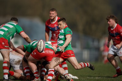 250323 - Llandovery v Llanelli - Indigo Group Premiership - Lee Rees of Llandovery kicks the ball