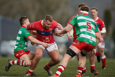 250323 - Llandovery v Llanelli - Indigo Group Premiership - Sam O’Connor of Llanelli on the charge