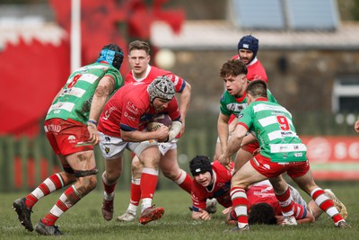 250323 - Llandovery v Llanelli - Indigo Group Premiership - Nathan Hart of Llanelli on the attack