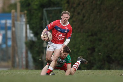 250323 - Llandovery v Llanelli - Indigo Group Premiership - Harri Williams of Llanelli makes a break