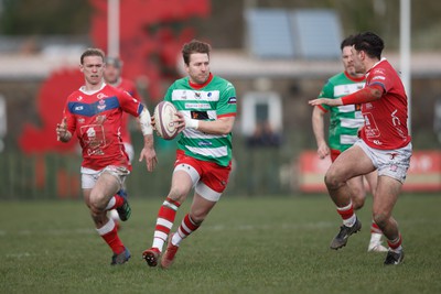 250323 - Llandovery v Llanelli - Indigo Group Premiership - Kristian Jones of Llandovery on the attack