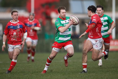 250323 - Llandovery v Llanelli - Indigo Group Premiership - Kristian Jones of Llandovery on the attack