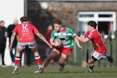 250323 - Llandovery v Llanelli - Indigo Group Premiership - Macs Page of Llandovery runs out of defence