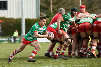 250323 - Llandovery v Llanelli - Indigo Group Premiership - Lee Rees of Llandovery makes a break from a scrum