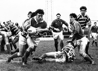 250289 - Llanelli v Bridgend - Russell Cornelius of Llanelli looses the ball