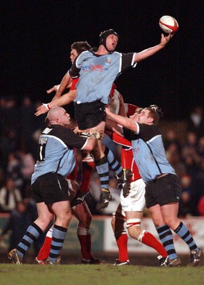 040203 - Llanelli v Cardiff - Welsh Premiership - Cardiff's Adam Jones wins line out ball