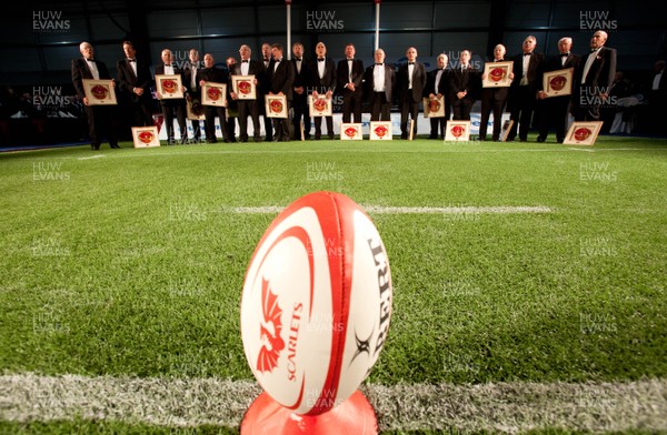 311012 - Members of the 1972 Llanelli side that beat New Zealand 9-3 gather to be presented with special caps at the dinner to mark the exact date of the match, at Parc y Scarlets