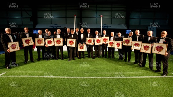 311012 - Members of the 1972 Llanelli side that beat New Zealand 9-3 gather to be presented with special caps at the dinner to mark the exact date of the match, at Parc y Scarlets