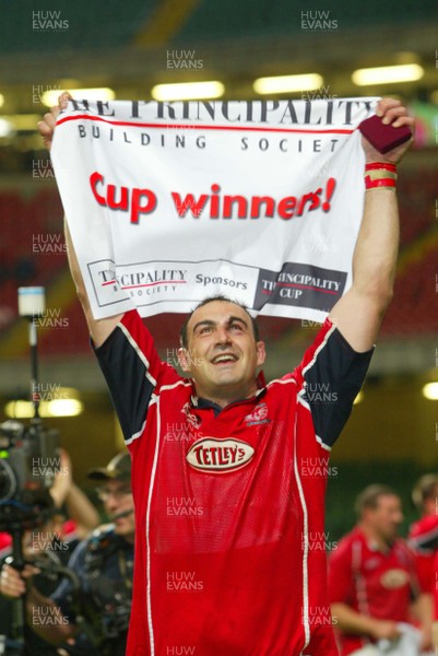 030503 - Llanelli v Newport - Principality Cup Final -  Llanelli's Chris Wyatt celebrates