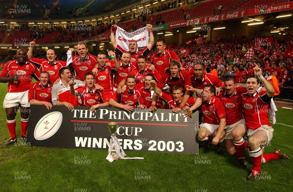 030503 - Llanelli v Newport - Principality Cup Final -  Llanelli team celebrate victory