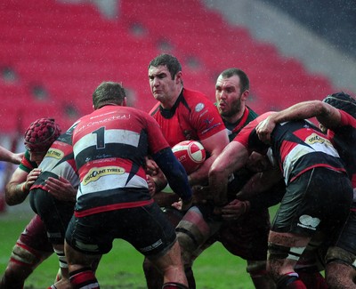 04.02.12. Llanelli RFC v Pontypool RFC, Principality Premiership..Pontypool's James Thomas takes the ball..