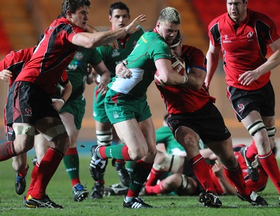 12.02.10 - British and Irish Cup rugby, Llanelli RFC v Ulster A Llanelli's Tavis Knoyle tries to get through 