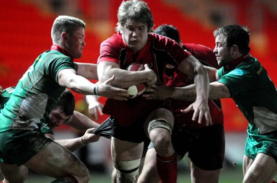 12.02.10 - British and Irish Cup rugby, Llanelli RFC v Ulster A Ulster's TJ Anderson tries to get through 