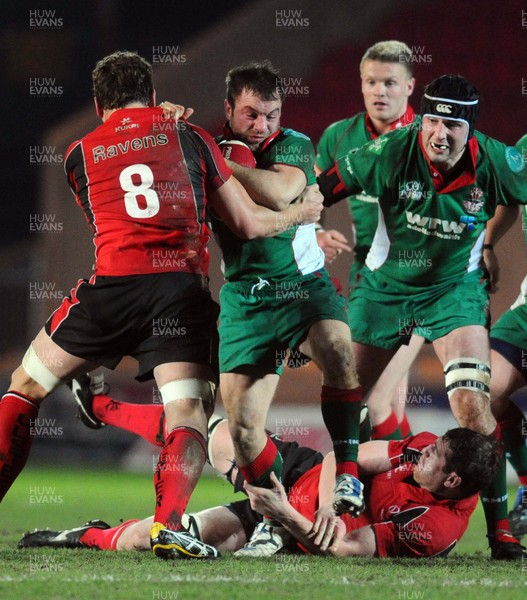 12.02.10 - British and Irish Cup rugby, Llanelli RFC v Ulster A Llanelli's Craig Hawkins tries to get through 