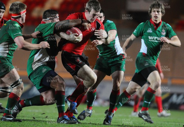 12.02.10 - British and Irish Cup rugby, Llanelli RFC v Ulster A Ulster's Mark McCrea tries to get through 