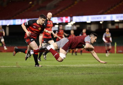 070424 - Llaneilli Wanderers v Glynneath - Division One Cup Final - Steffan Phillips of Llanelli Wanderers scores a try