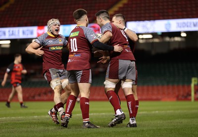 070424 - Llaneilli Wanderers v Glynneath - Division One Cup Final - Steffan Phillips of Llanelli Wanderers celebrates scoring a try