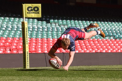 050425  Llanelli Wanderers v Tondu, WRU Championship Cup Final - Caine Woolerton of Tondu dives in to score try