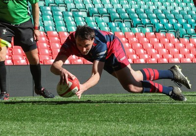 050425  Llanelli Wanderers v Tondu, WRU Championship Cup Final - Stu Young of Tondu dives in to score try