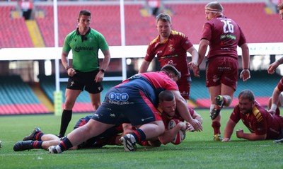 050425  Llanelli Wanderers v Tondu, WRU Championship Cup Final - Josh Weeds of Llanelli Wanderers powers over to score try