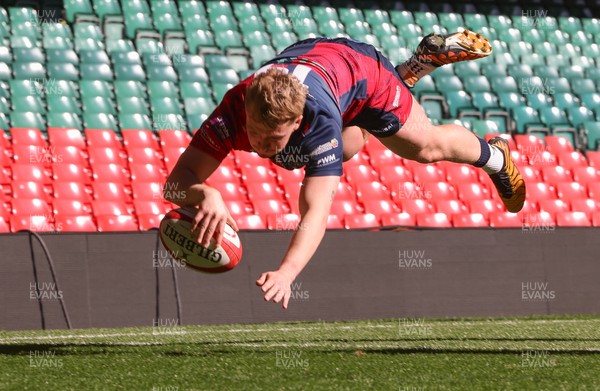 050425  Llanelli Wanderers v Tondu, WRU Championship Cup Final - Caine Woolerton of Tondu dives in to score try