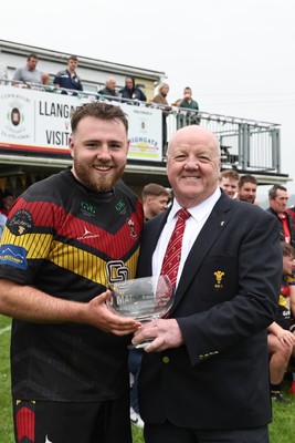 020526 - Llangadog v Cefneithin - Admiral National League 4 West B - Llangadog Captain Charles Handford receives the trophy from WRU Rep Kevin Lewis