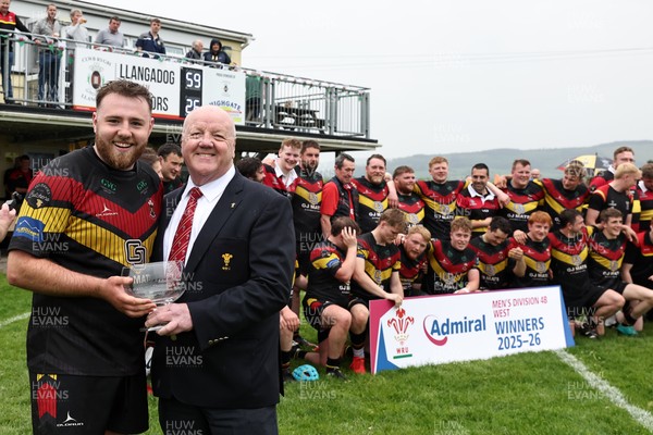 020526 - Llangadog v Cefneithin - Admiral National League 4 West B - Llangadog Captain Charles Handford receives the trophy from WRU Rep Kevin Lewis