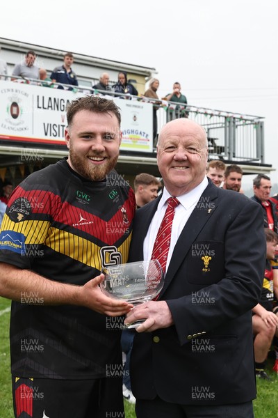 020526 - Llangadog v Cefneithin - Admiral National League 4 West B - Llangadog Captain Charles Handford receives the trophy from WRU Rep Kevin Lewis