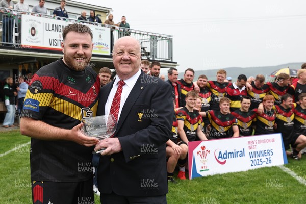 020526 - Llangadog v Cefneithin - Admiral National League 4 West B - Llangadog Captain Charles Handford receives the trophy from WRU Rep Kevin Lewis