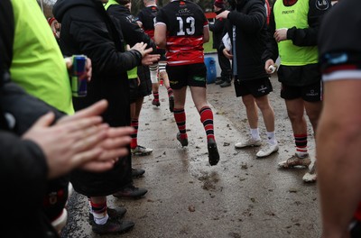 061225 - Llangennech v Brecon - WRU Premiership - Players run onto the field