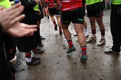 061225 - Llangennech v Brecon - WRU Premiership - Players run onto the field