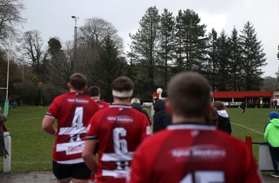 061225 - Llangennech v Brecon - WRU Premiership - Players run onto the field