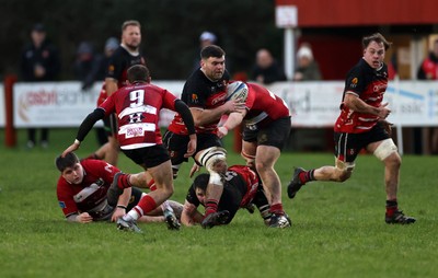 061225 - Llangennech v Brecon - WRU Premiership - Jordan Saunders of Llangennech 