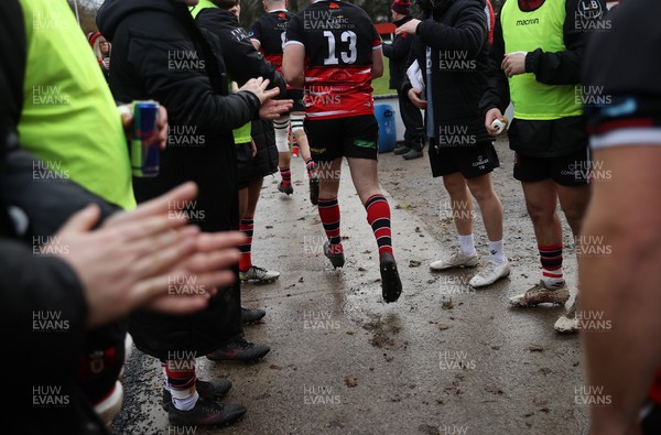 061225 - Llangennech v Brecon - WRU Premiership - Players run onto the field