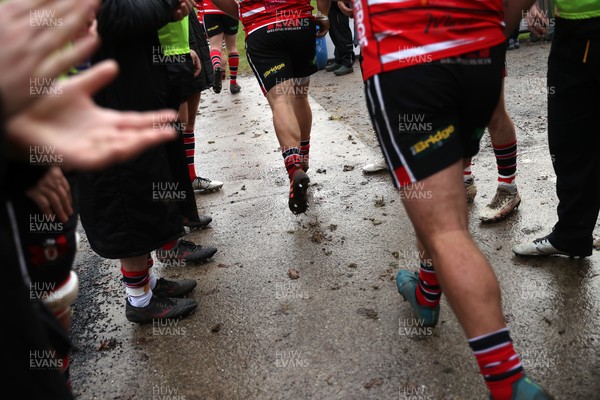 061225 - Llangennech v Brecon - WRU Premiership - Players run onto the field