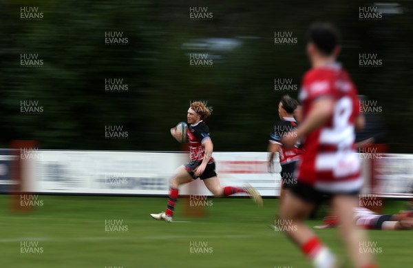 061225 - Llangennech v Brecon - WRU Premiership - Josh Jackson of Llangennech runs in to score a try